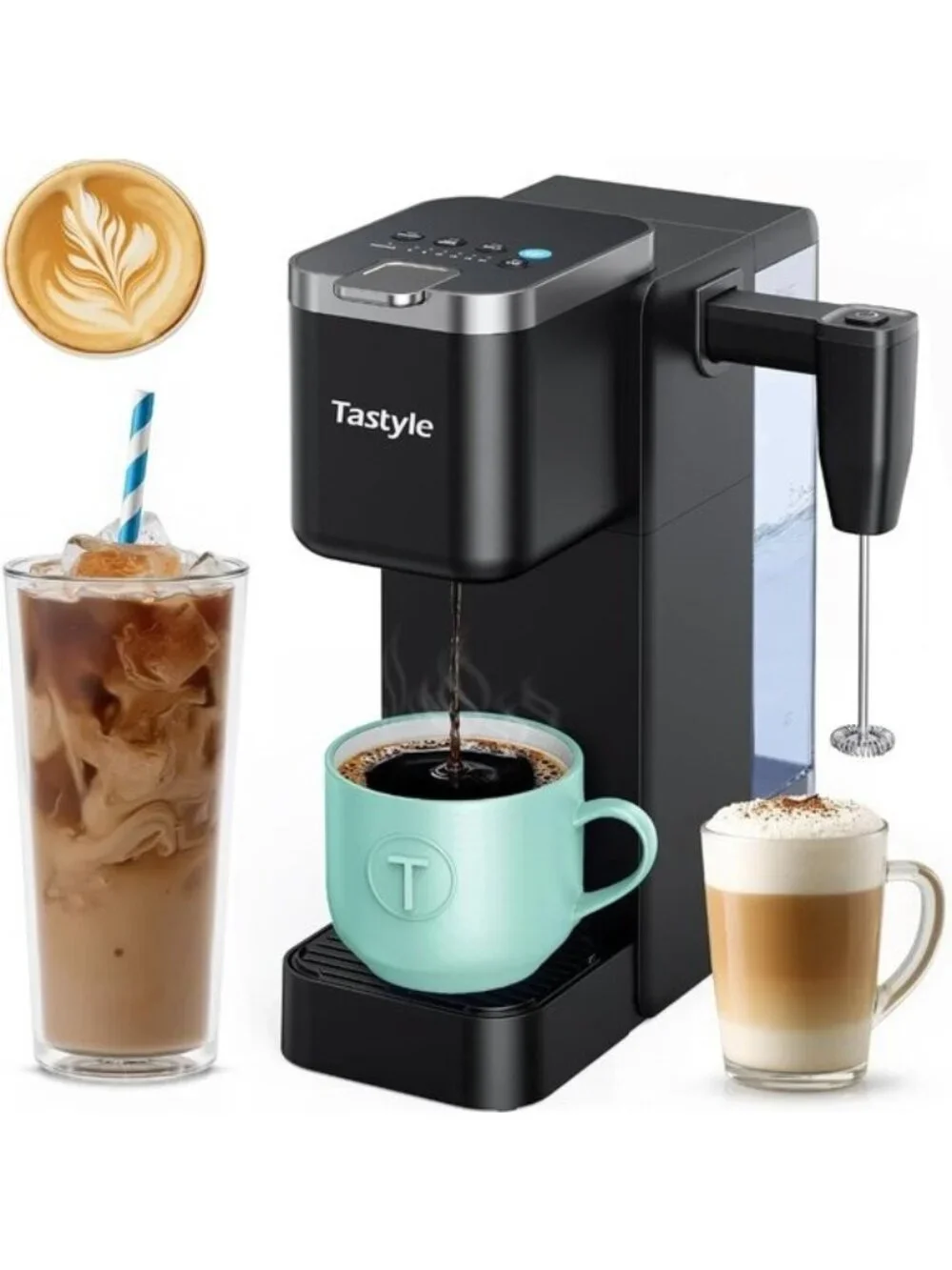 Single Serve Coffee Maker with Detachable Milk Frother Black New Open Box
